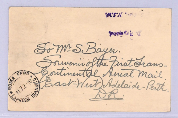 AUSTRALIA Card 1929 FIRST TRANSCONTINENTAL FLIGHT Air Mail ITALY Bayer Rare WT51 - Image 3