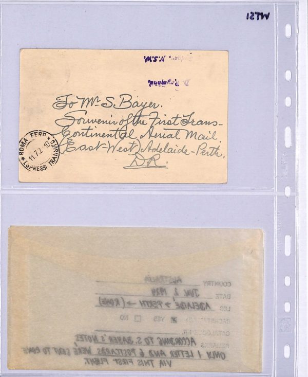 AUSTRALIA Card 1929 FIRST TRANSCONTINENTAL FLIGHT Air Mail ITALY Bayer Rare WT51 - Image 6