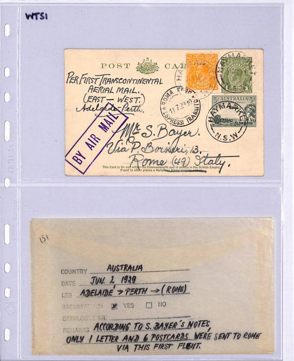 AUSTRALIA Card 1929 FIRST TRANSCONTINENTAL FLIGHT Air Mail ITALY Bayer Rare WT51 - Image 7