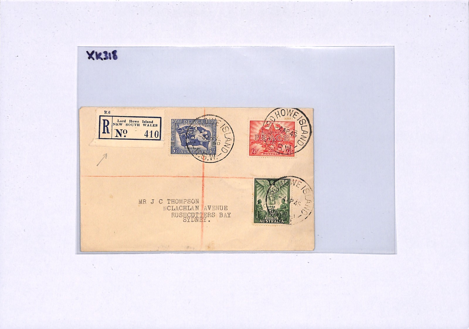 AUSTRALIA Card *LORD HOWE ISLAND* NSW Registered Sydney 1946 {samwells}XK318 - Image 5