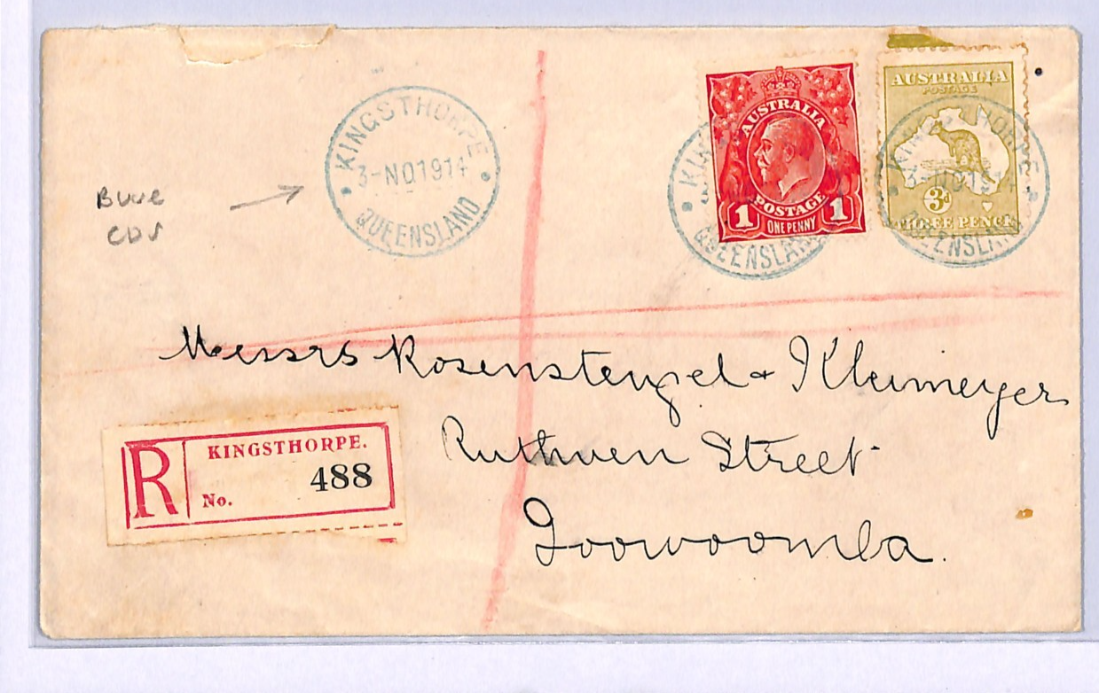 AUSTRALIA Cover QLD *KINGSTHORPE* Blue CDS Registered ROO 1914{samwells}WQ291 - Image 5