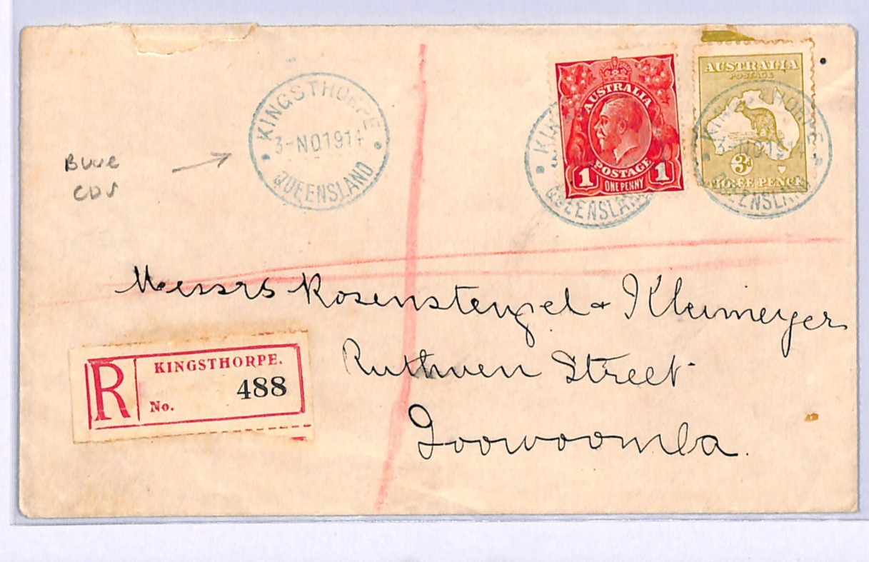 AUSTRALIA Cover QLD *KINGSTHORPE* Blue CDS Registered ROO 1914{samwells}WQ291 - Image 9