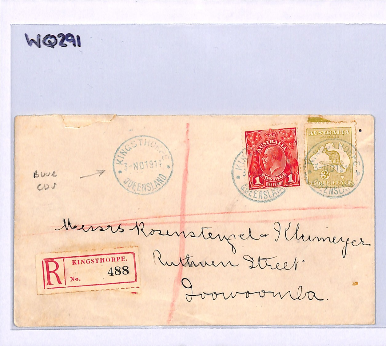 AUSTRALIA Cover QLD *KINGSTHORPE* Blue CDS Registered ROO 1914{samwells}WQ291 - Image 10