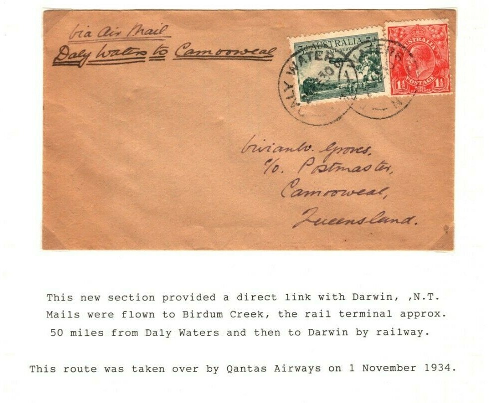 AUSTRALIA KGV Air Mail 1930 Cover FIRST FLIGHT *Daly Waters NT* Camooweal PA27 - Image 4