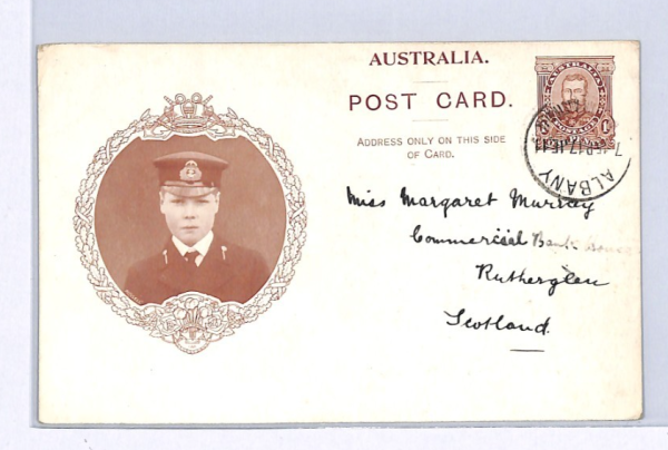AUSTRALIA KGV Postal Stationery Card Albany WA GB Scotland Rutherglen 1911 XK13