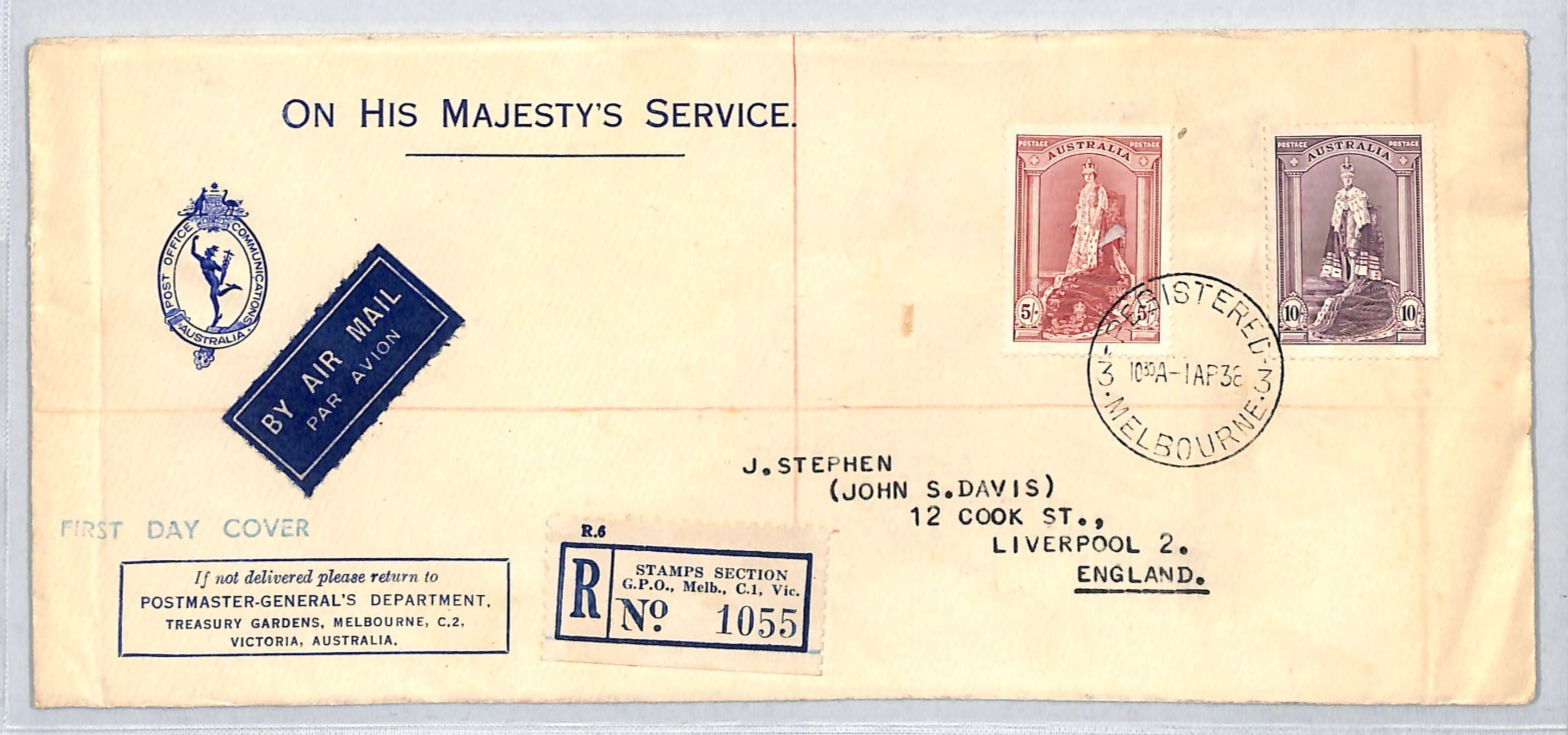 AUSTRALIA KGVI Official FDC 1938 10s 5s *ROBES* HIGH VALUES Melbourne Reg VM70 - Image 3