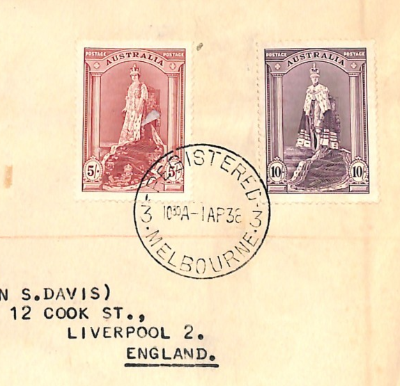 AUSTRALIA KGVI Official FDC 1938 10s 5s *ROBES* HIGH VALUES Melbourne Reg VM70