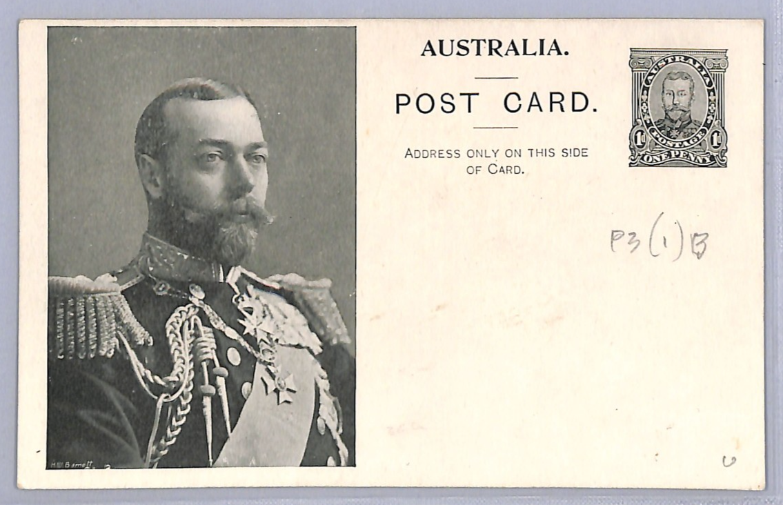 AUSTRALIA Stationery KGV CORONATION 1d Black KING Card 1911 Unused ROYALTY WN20