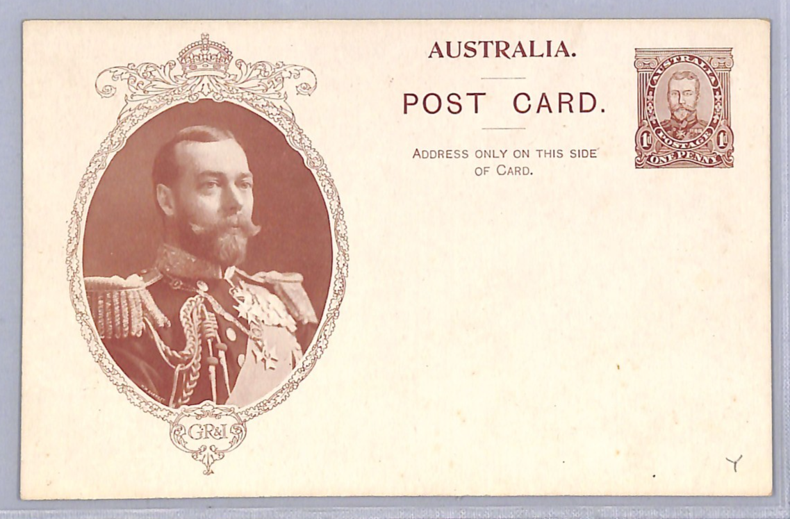 AUSTRALIA Stationery KGV CORONATION 1d Sepia KING Card 1911 Unused ROYALTY WN24