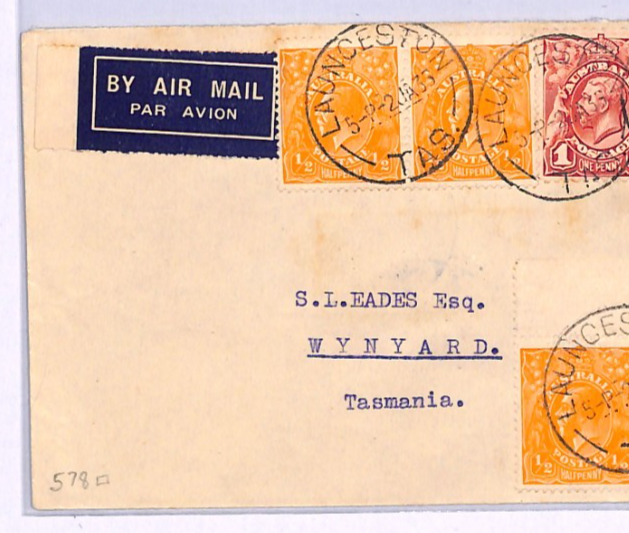 AUSTRALIA Tasmania Internal Air 1935 Cover KGV Sideface Pairs 3d STURT XA285 - Image 4