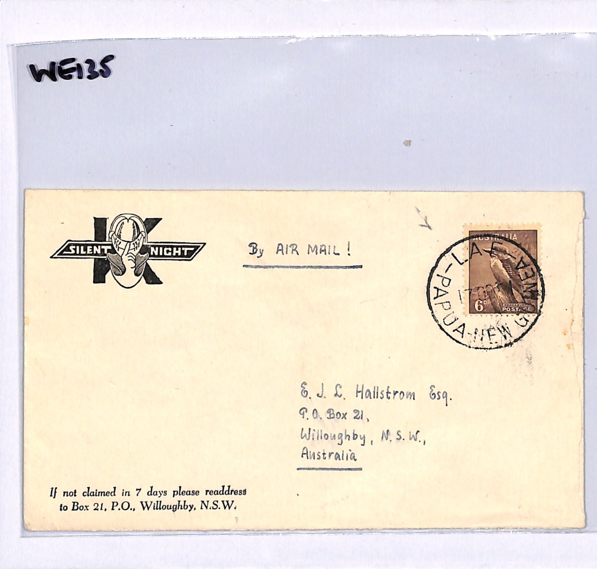 AUSTRALIA USED *PAPUA NEW GUINEA* Cover Lae 1934 SILENT NIGHT ADVERT WE135 - Image 6