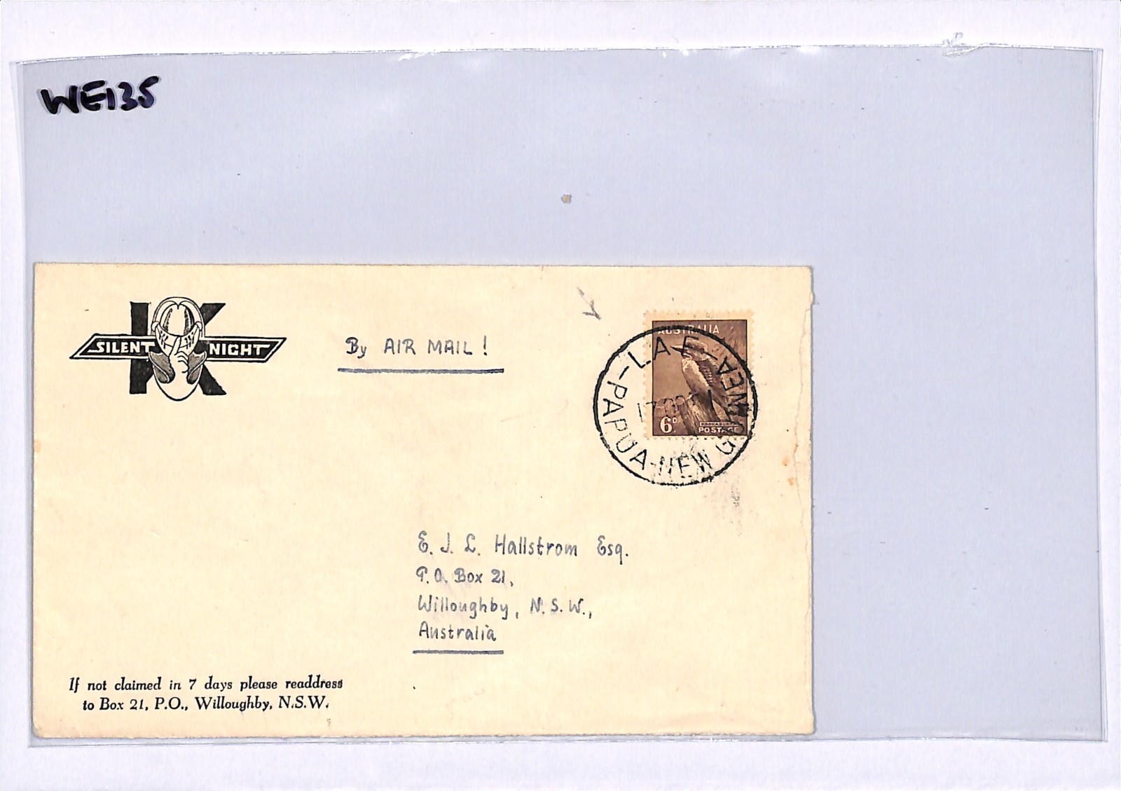 AUSTRALIA USED *PAPUA NEW GUINEA* Cover Lae 1934 SILENT NIGHT ADVERT WE135 - Image 8