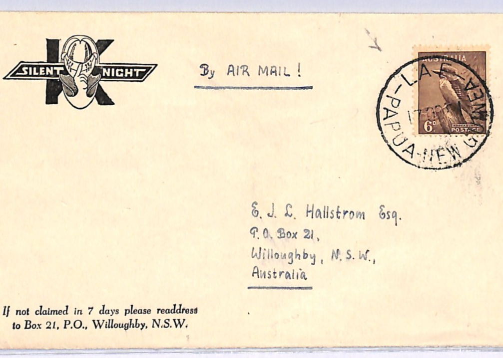 AUSTRALIA USED *PAPUA NEW GUINEA* Cover Lae 1934 SILENT NIGHT ADVERT WE135