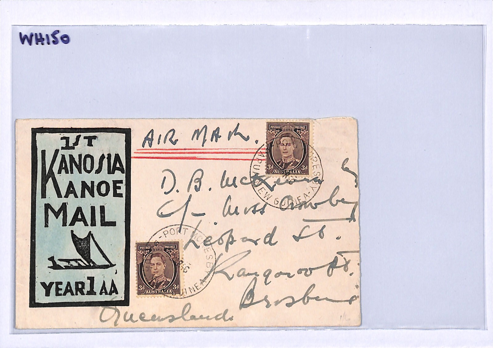 AUSTRALIA Used NEW GUINEA Cover *KANOSIA KANOE MAIL* 1946 Moresby Brisbane WH150 - Image 8