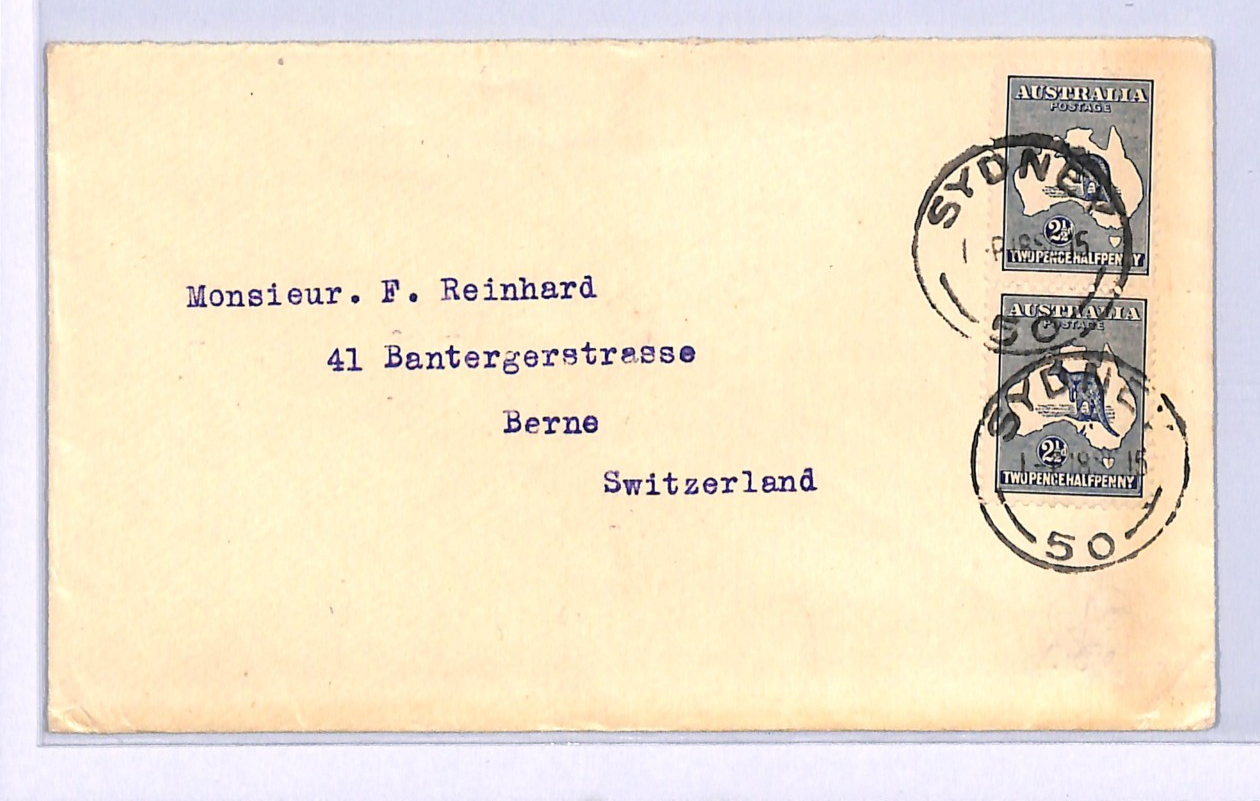 AUSTRALIA WW1 ROO Cover Sydney *Stamp Dealer* WAFER SEAL Advert 1915 Berne WQ296 - Image 4