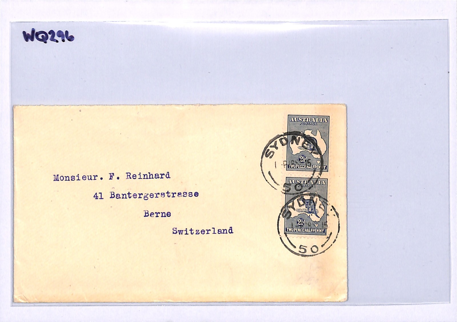 AUSTRALIA WW1 ROO Cover Sydney *Stamp Dealer* WAFER SEAL Advert 1915 Berne WQ296 - Image 6