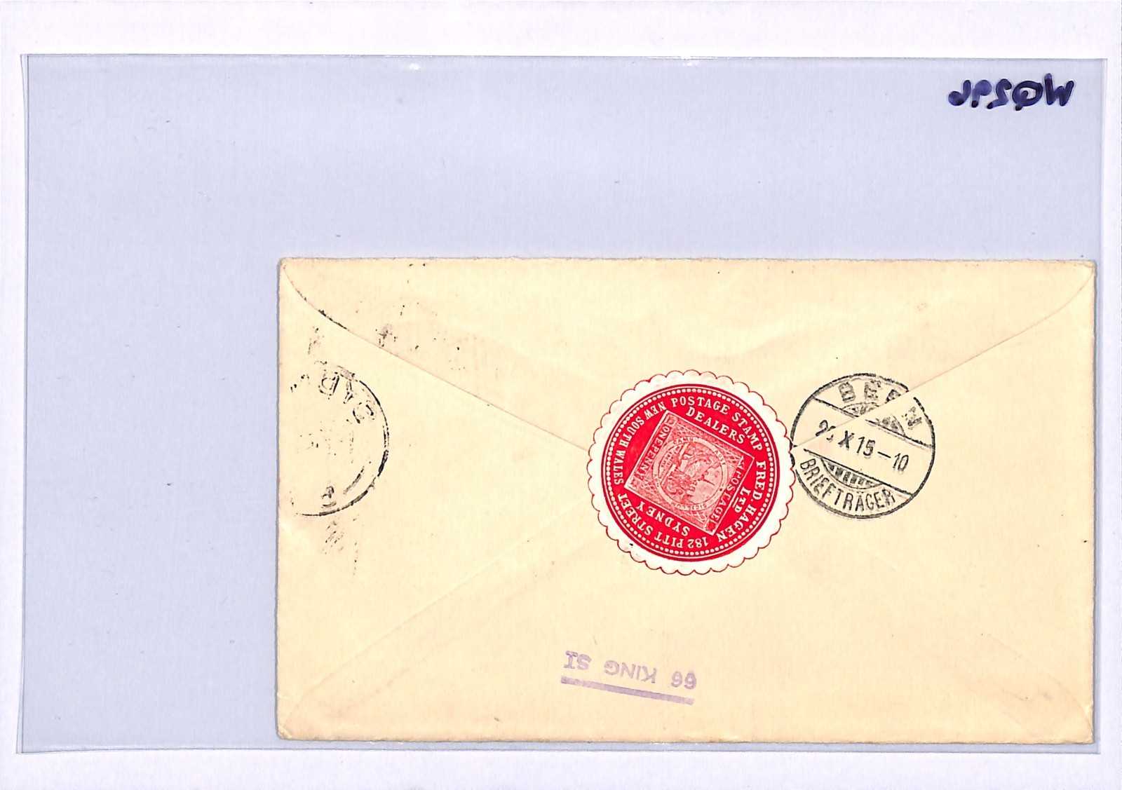 AUSTRALIA WW1 ROO Cover Sydney *Stamp Dealer* WAFER SEAL Advert 1915 Berne WQ296 - Image 7