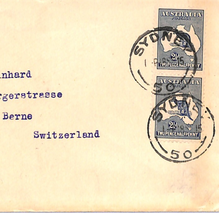 AUSTRALIA WW1 ROO Cover Sydney *Stamp Dealer* WAFER SEAL Advert 1915 Berne WQ296