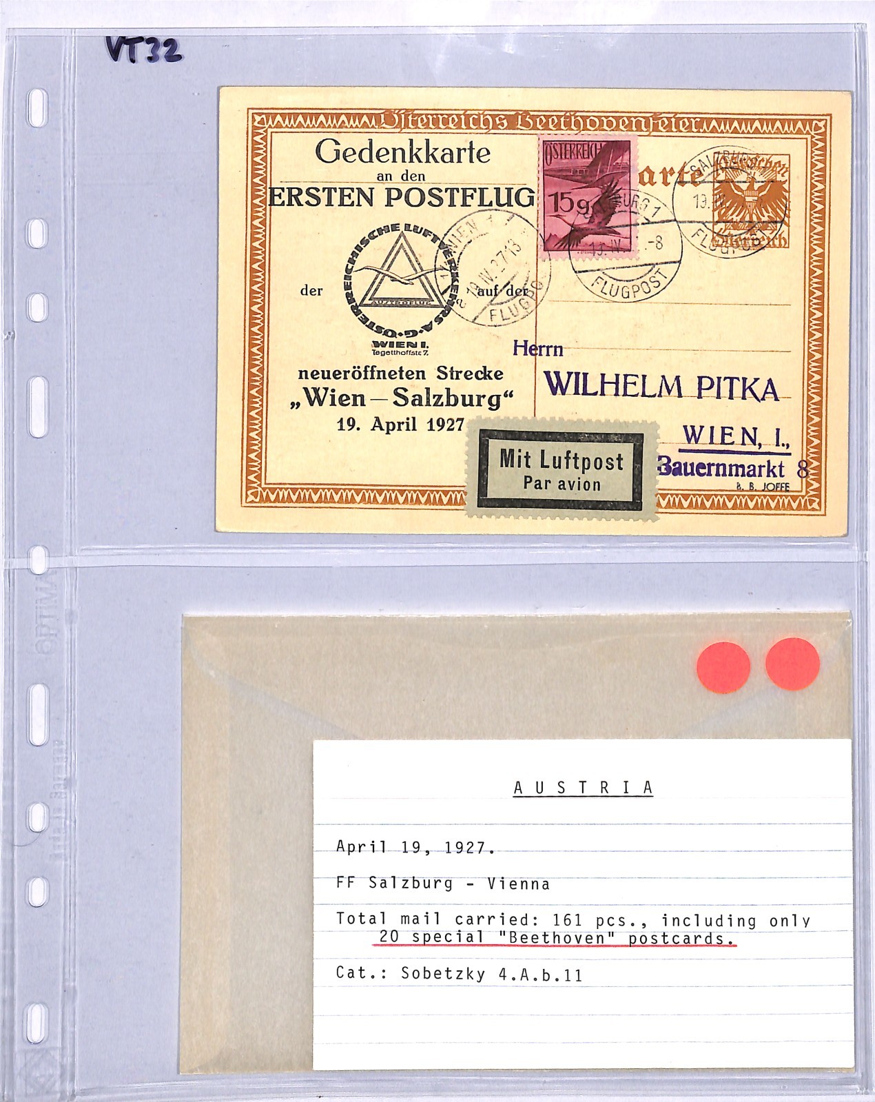 AUSTRIA Air 1927 Stationery *BEETHOVEN* Card FIRST FLIGHT Salzburg {Joffe}VT32 - Image 8