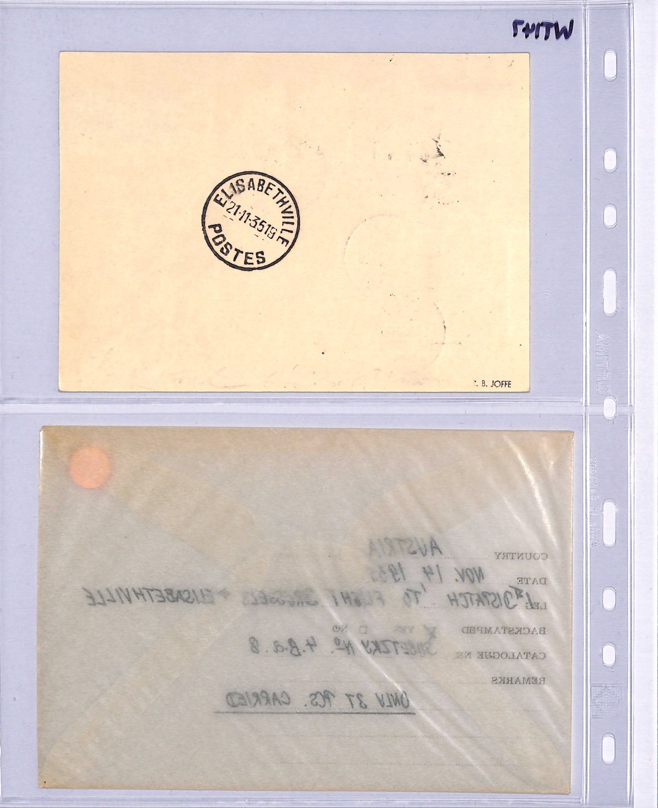 AUSTRIA Air 1935 Card FIRST FLIGHT BELGIUM CONGO Elisabethville {Joffe}WT147 - Image 5