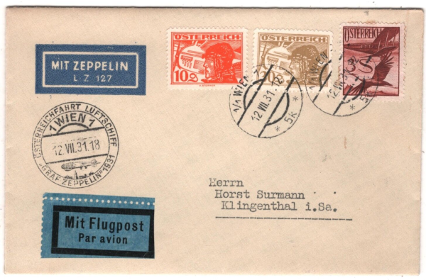 AUSTRIA GRAF ZEPPELIN Air *Sieger* Cover Vienna 1931 Klingenthal {samwells}KZ10 - Image 7
