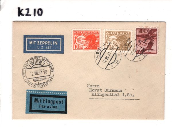 AUSTRIA GRAF ZEPPELIN Air *Sieger* Cover Vienna 1931 Klingenthal {samwells}KZ10 - Image 10