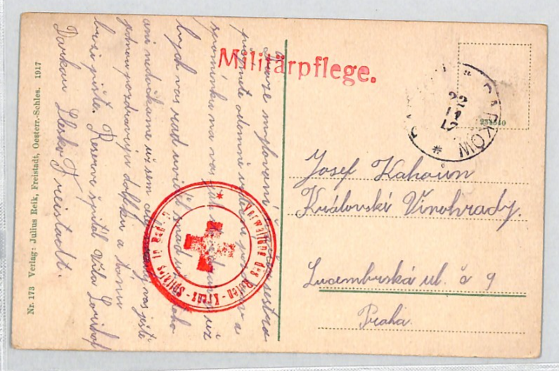 AUSTRIA WW1 Military *Militarpflege* Cachet RED CROSS Cover 1917 Prague RC216 - Image 3
