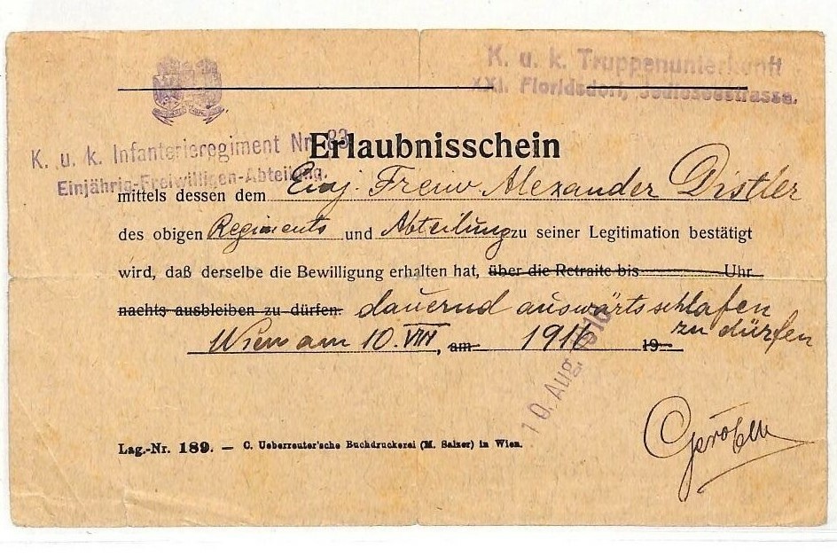 AUSTRIA WW1 Pass Card JEWISH MILITARY DOCTOR *Distler* 1916 Erlaubnisschein AT58