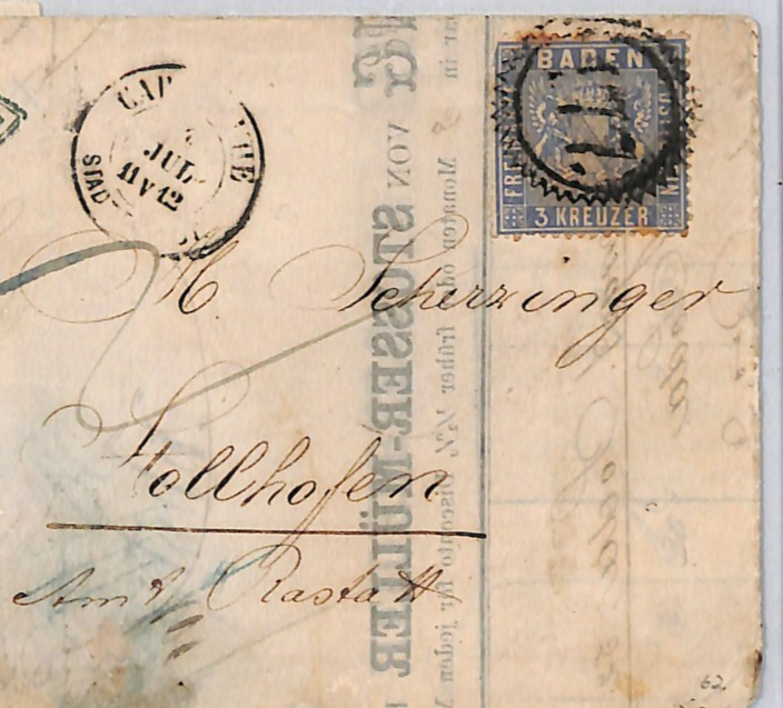 BADEN Classic 1kr Black 3kr *177* KARLSRUHE STADTPOST Cover Germany States WK163 - Image 9