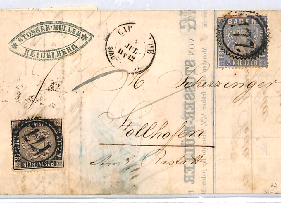BADEN Classic 1kr Black 3kr *177* KARLSRUHE STADTPOST Cover Germany States WK163