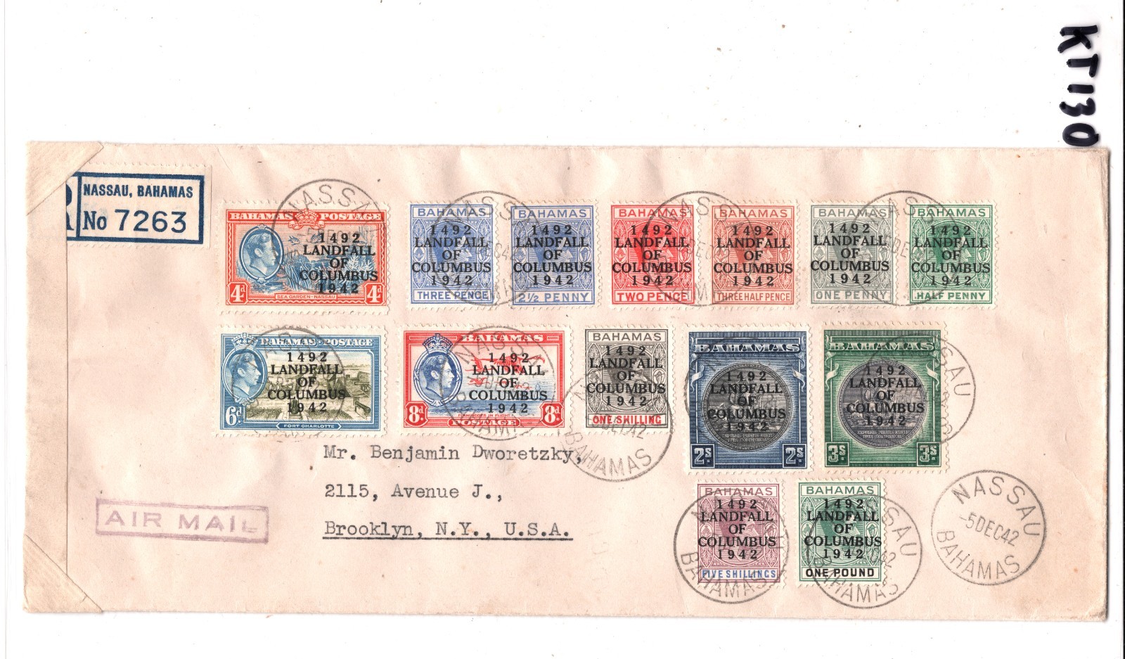 BAHAMAS KGVI £1 High Value 1942 Cover *1492 LANDFALL OF COLUMBUS* Set{14} KT130 - Image 12