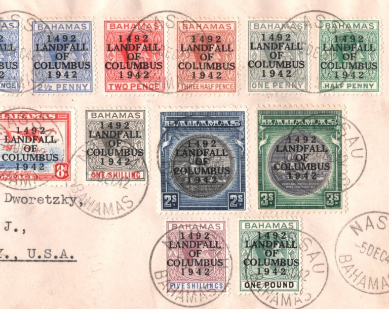 BAHAMAS KGVI £1 High Value 1942 Cover *1492 LANDFALL OF COLUMBUS* Set{14} KT130 - Image 3