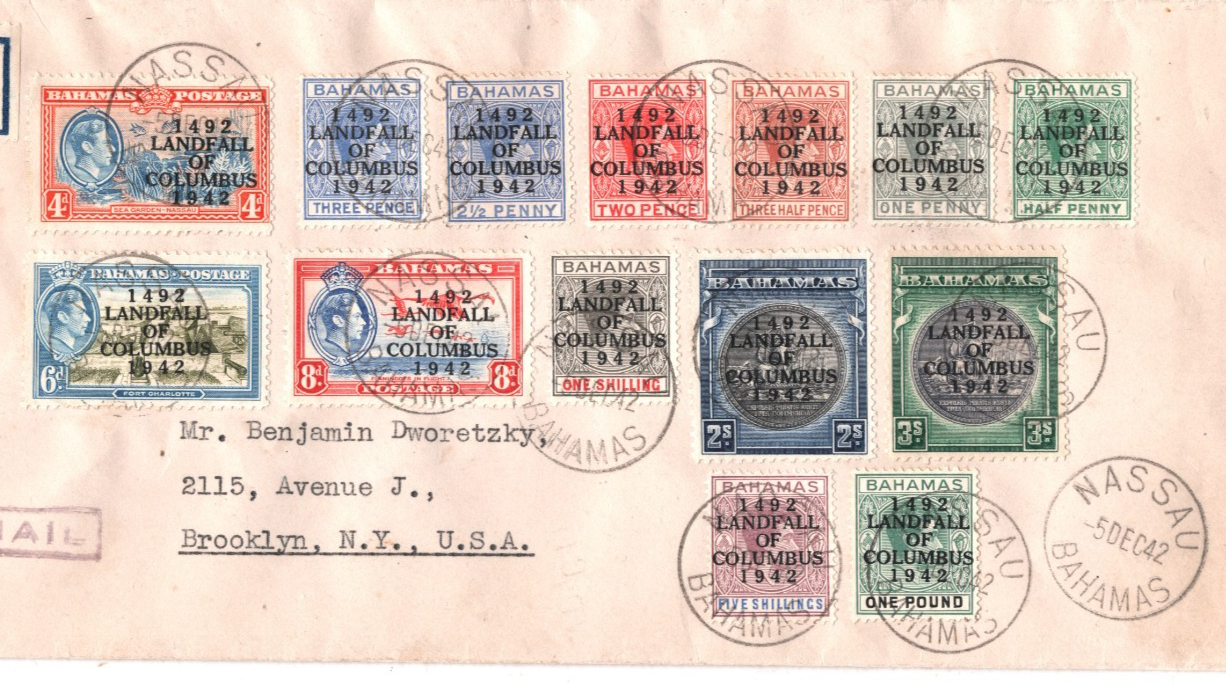 BAHAMAS KGVI £1 High Value 1942 Cover *1492 LANDFALL OF COLUMBUS* Set{14} KT130 - Image 4