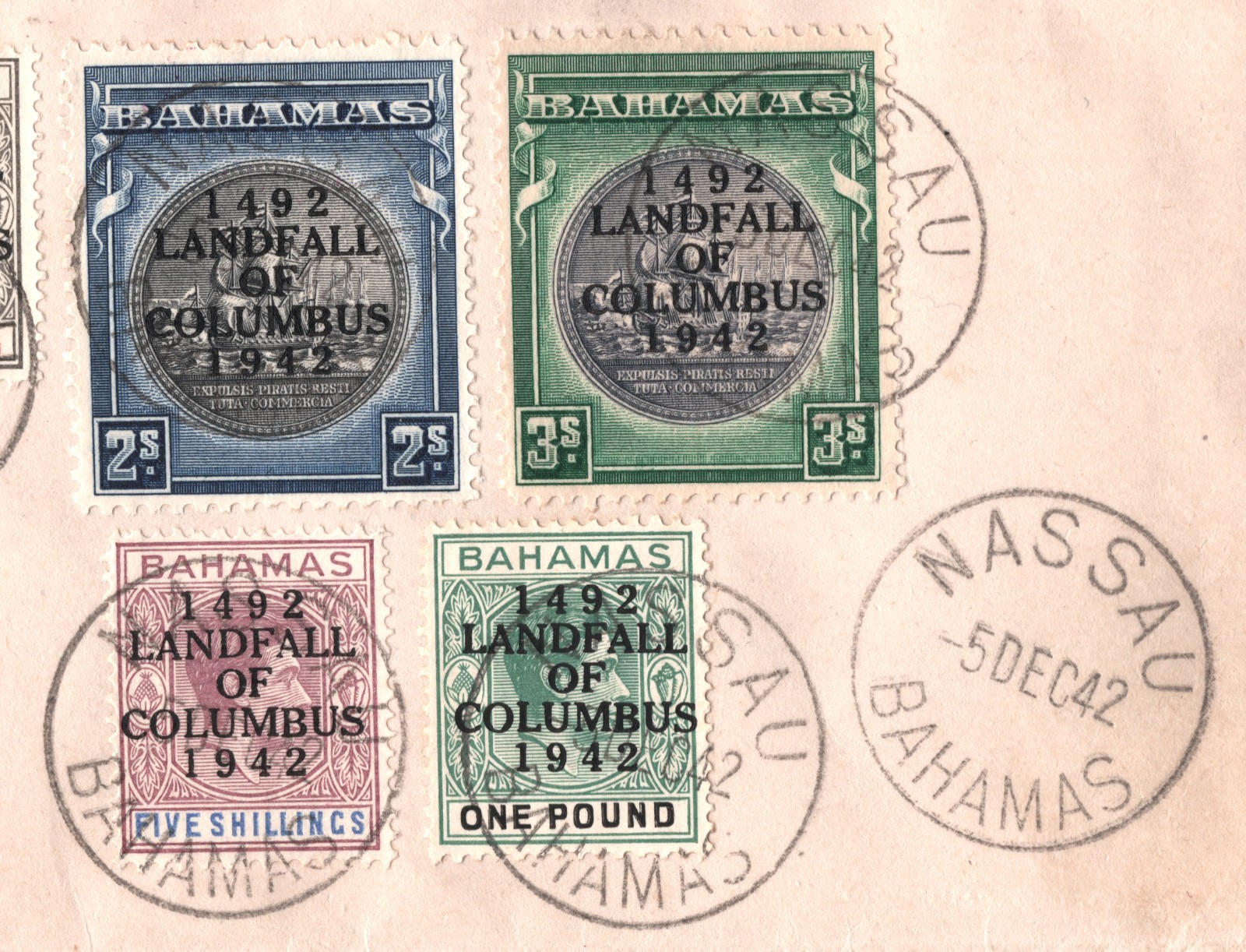 BAHAMAS KGVI £1 High Value 1942 Cover *1492 LANDFALL OF COLUMBUS* Set{14} KT130 - Image 9