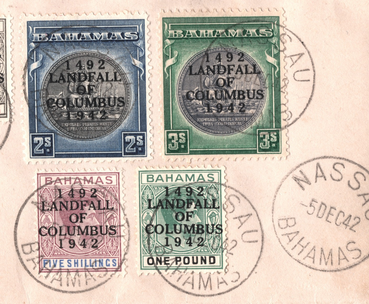 BAHAMAS KGVI £1 High Value 1942 Cover *1492 LANDFALL OF COLUMBUS* Set{14} KT130