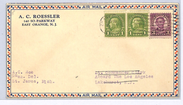 BAHAMAS/USA Mixed Franking Air Mail Cover St James MI Lakehurst 1931 WX102 - Image 5