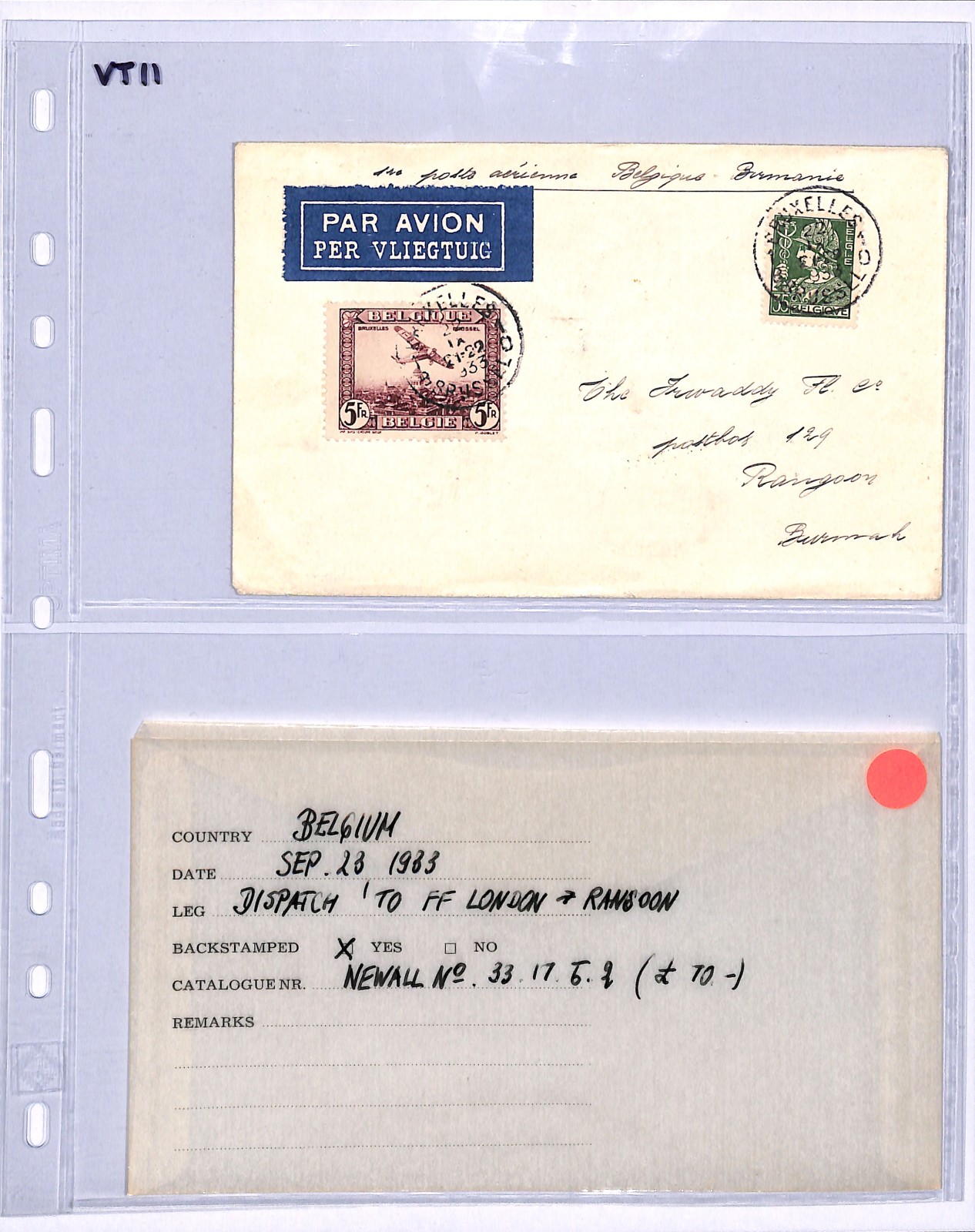 BELGIUM Acceptance London FIRST FLIGHT *BURMA* Cover 1933 Air Mail {Joffe}VT11 - Image 5