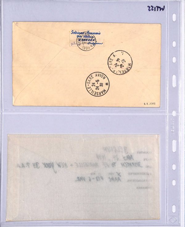 BELGIUM Air Mail Cover PAA FIRST NIGHT FRANCE-USA Marseille Éghezée 1939 WT155 - Image 3