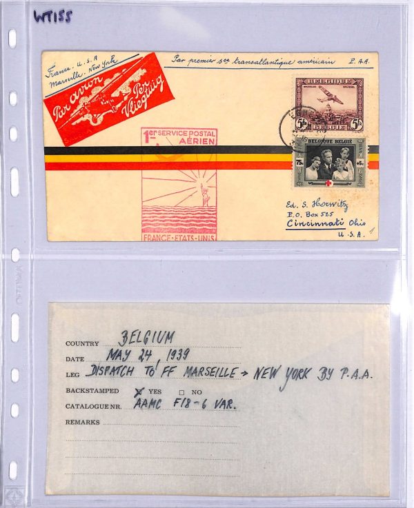 BELGIUM Air Mail Cover PAA FIRST NIGHT FRANCE-USA Marseille Éghezée 1939 WT155 - Image 4