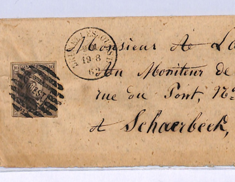 BELGIUM Classic 10c Cover Super *OUEST* CANCEL Railway TPO 1862 Schaerbeek WO144 - Image 3