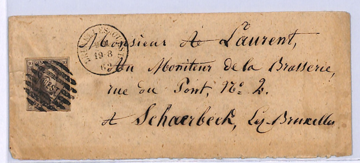 BELGIUM Classic 10c Cover Super *OUEST* CANCEL Railway TPO 1862 Schaerbeek WO144 - Image 4