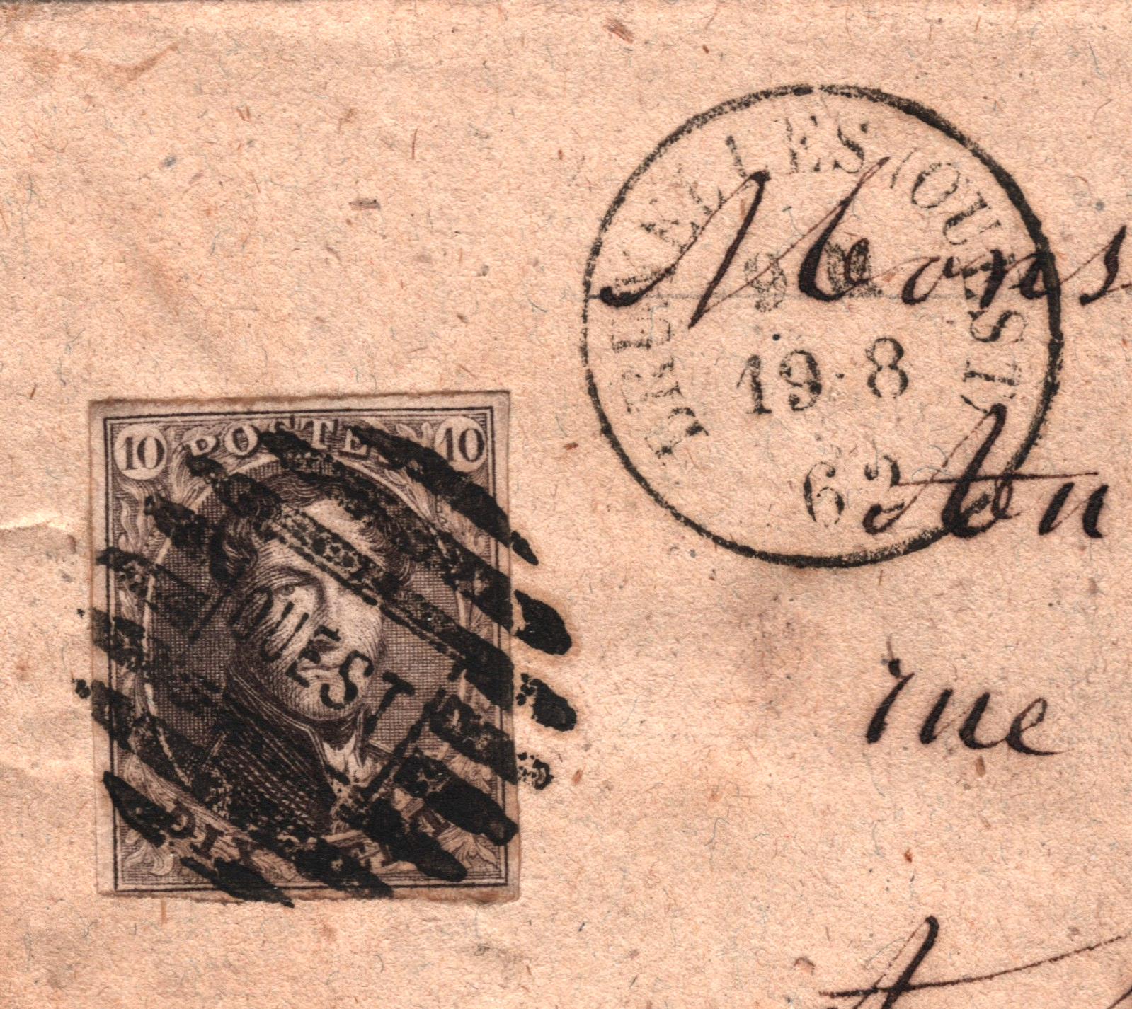 BELGIUM Classic 10c Cover Super *OUEST* CANCEL Railway TPO 1862 Schaerbeek WO144 - Image 6