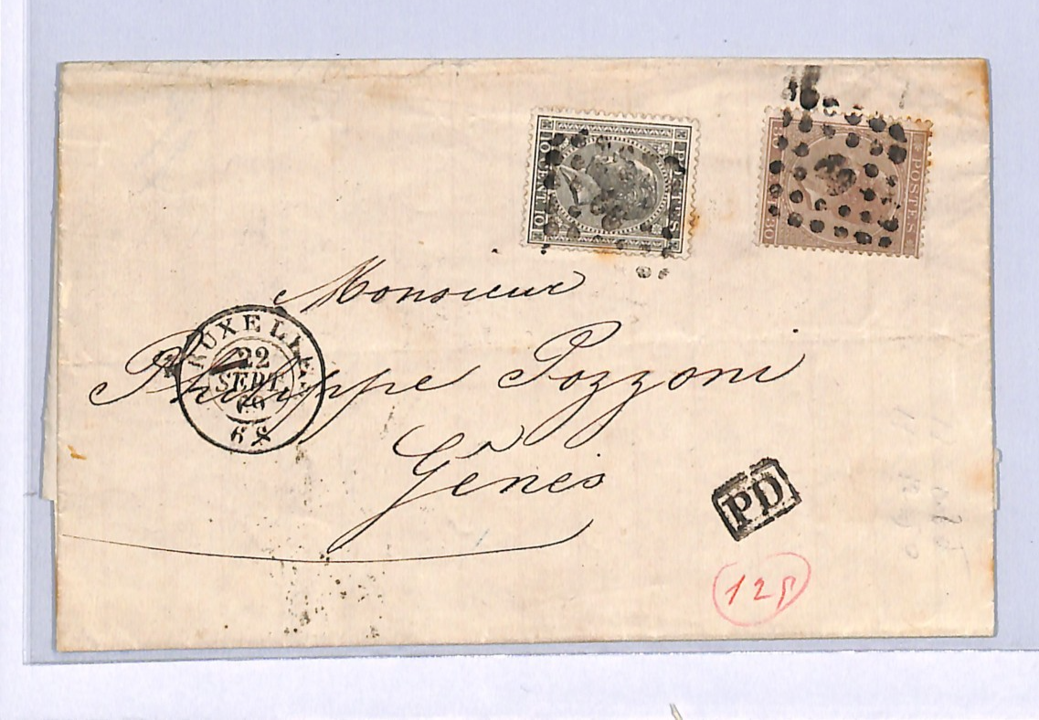 BELGIUM Classic 30c 10c Cover 1869 Brussels EL Letter Genova {samwells}WO148 - Image 8