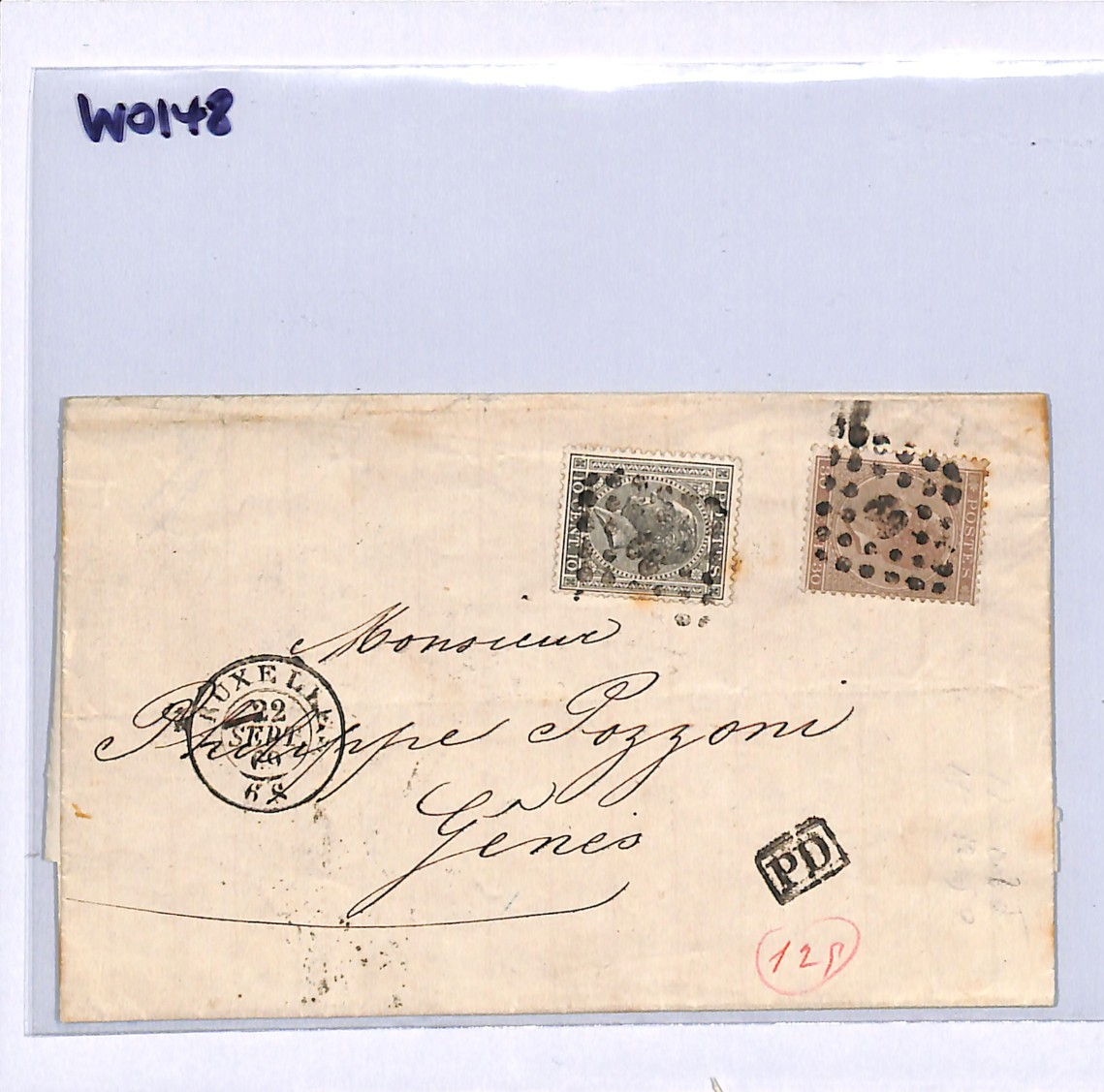 BELGIUM Classic 30c 10c Cover 1869 Brussels EL Letter Genova {samwells}WO148 - Image 10