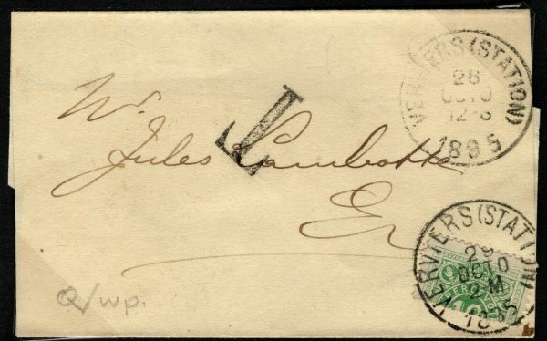 BELGIUM Cover VERVIERS STATION 1895 CDS Railway 10c *BISECT* (5c) Wrapper F139a - Image 3