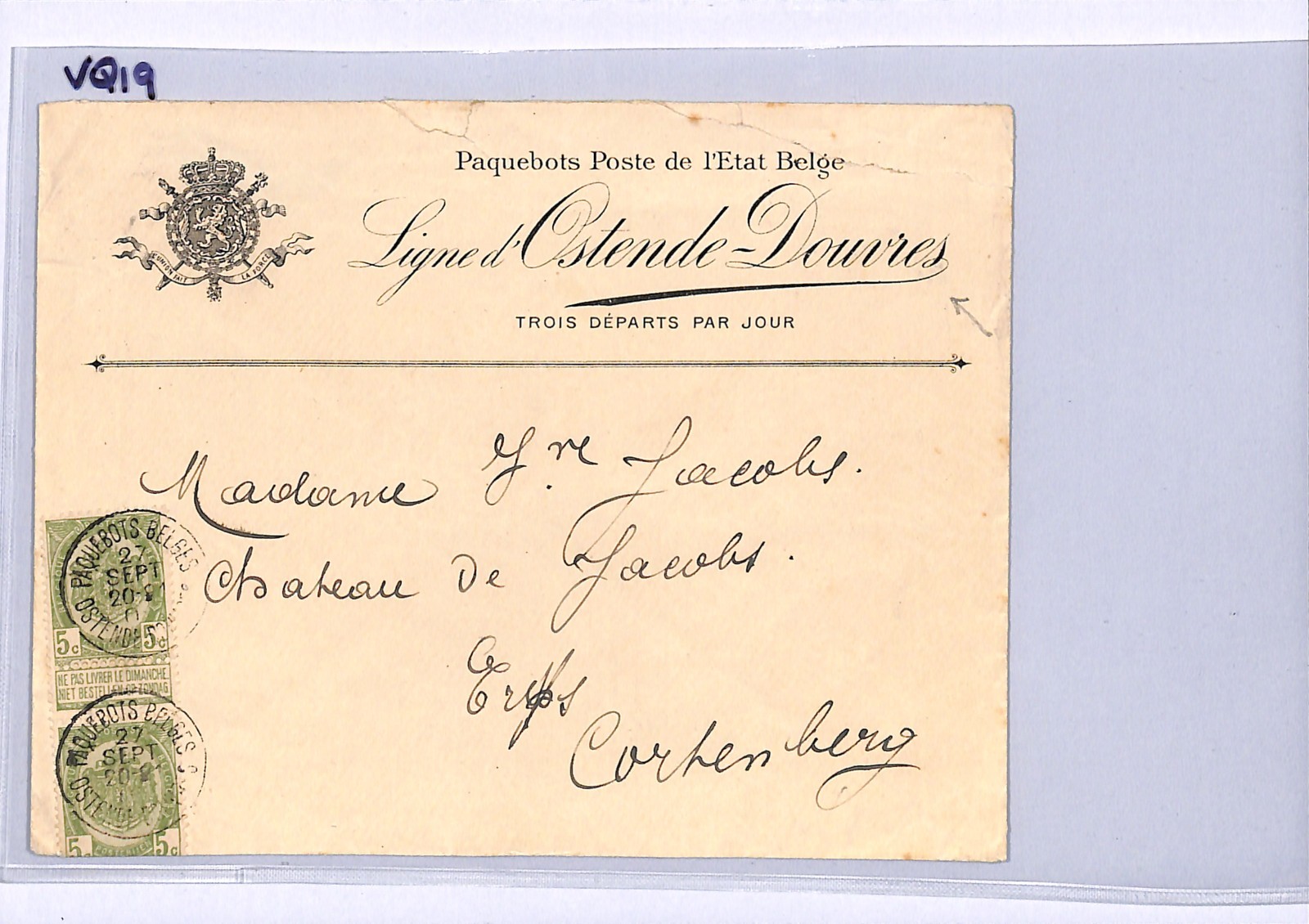 BELGIUM GB PAQUEBOT *ADVERT* Cover OSTENDE-DOUVRES CDS Royal Mail Packet VQ19 - Image 5
