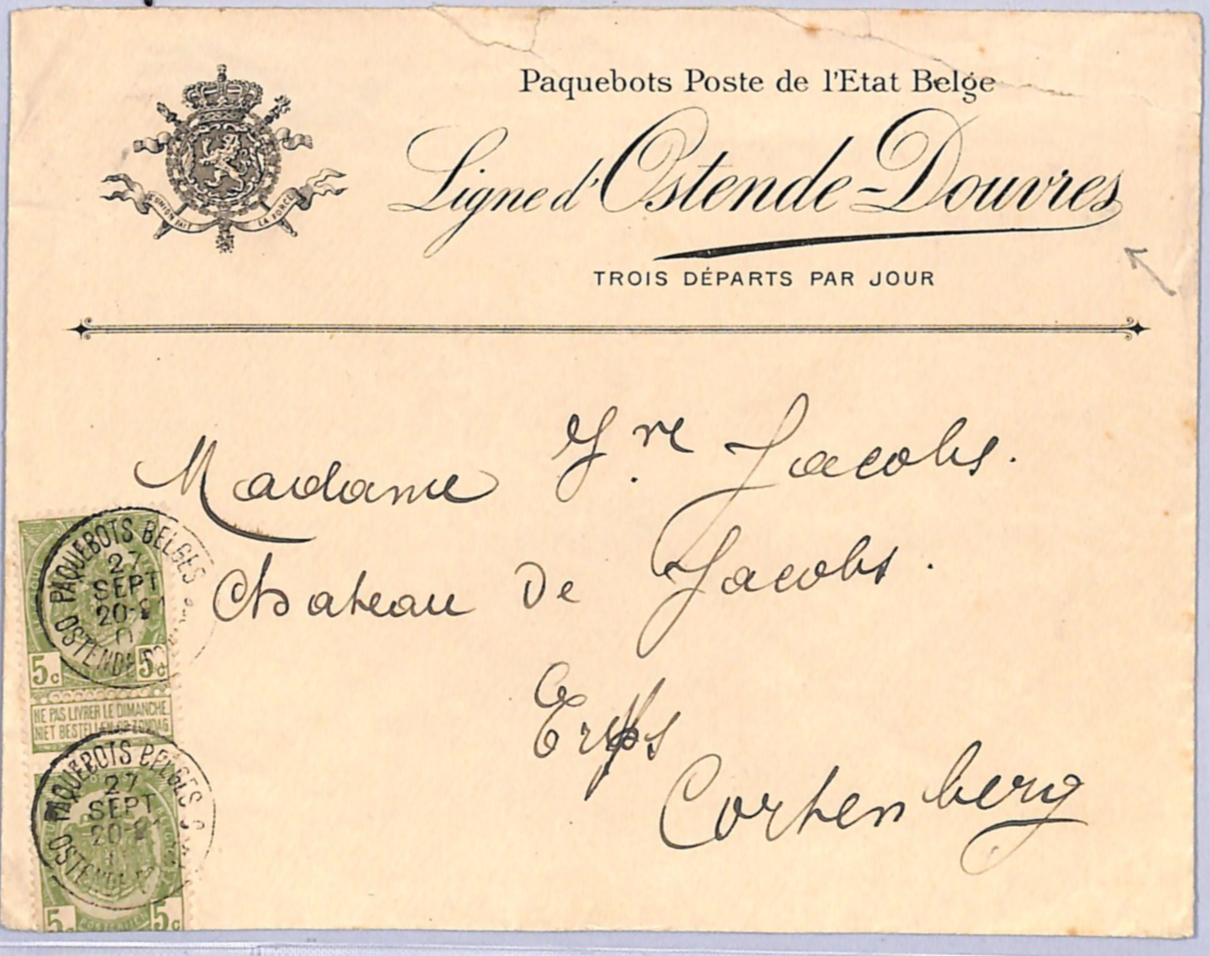 BELGIUM GB PAQUEBOT *ADVERT* Cover OSTENDE-DOUVRES CDS Royal Mail Packet VQ19