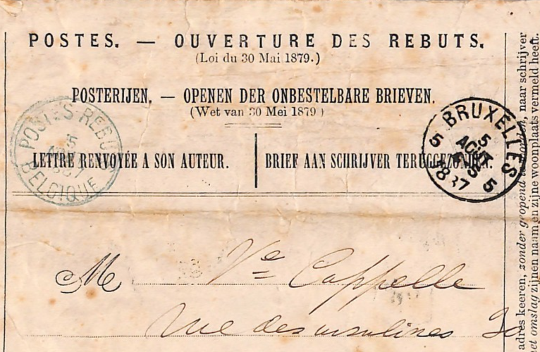 BELGIUM Official RETOUR Cover 1887 *POSTES REBUTS BELGIQUE* BLUE CDS Rare WT171 - Image 11