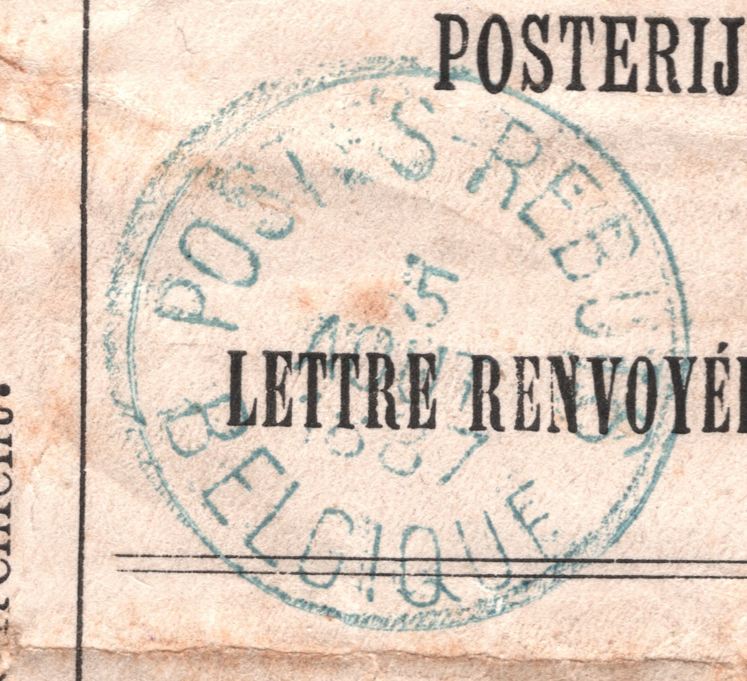 BELGIUM Official RETOUR Cover 1887 *POSTES REBUTS BELGIQUE* BLUE CDS Rare WT171 - Image 10