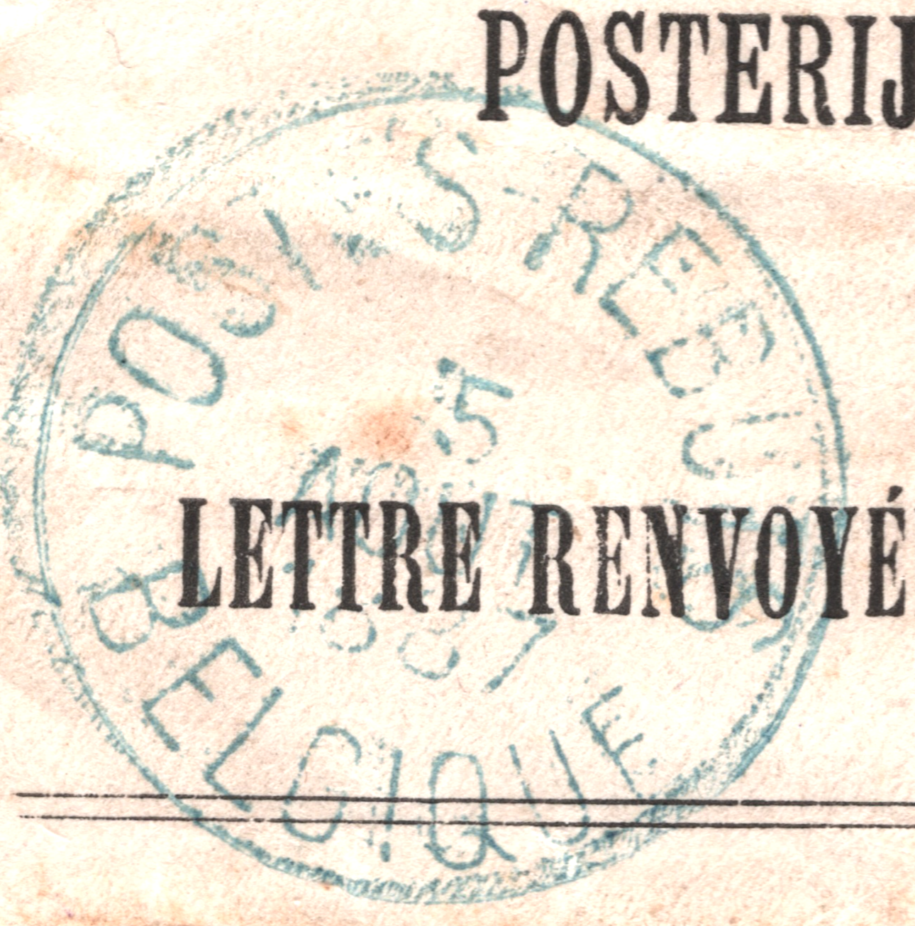 BELGIUM Official RETOUR Cover 1887 *POSTES REBUTS BELGIQUE* BLUE CDS Rare WT171
